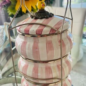 RARE Mackenzie-Childs Bathing Hut Pink and White Stripe Canister set